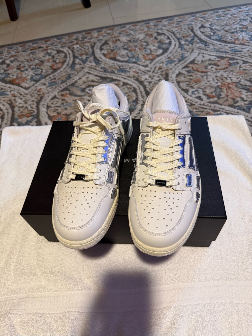 AMIRI White Leather Low-Top Sneakers with Silver Panels